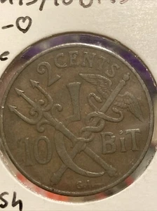 1905 danish west indies 2 cents 10 bit World Copper Coin - Picture 1 of 3