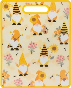 Küche Kunststoff Schneidebrett (12""x15"") SONNENBLUMEN, BIENEN & ZWERGE, gelber Rahmen, HL - Bild 1 von 12