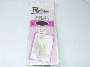 Pretty Polly Nearly Black Flair Stockings 15 Denier Sheer One Size 8 1/2-11 Vtg - Picture 1 of 6