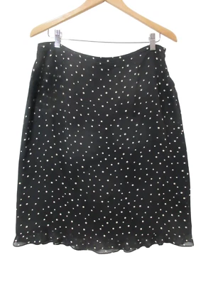 Falda Boutique Talla 14 Cynthia Howie Maggy 100% SEDA Negra Lunares Carrera Retro Foto 1 de 4