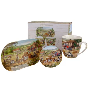 Juego de regalo taza, bandeja y posavasos de la colección Leonardo escena de granja de collie y ovejas - Imagen 1 de 7