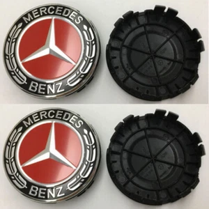 4X Mercedes-Benz Classic RED Wheel Center Hub Caps Emblem 75MM Laurel Wreath - Picture 1 of 5