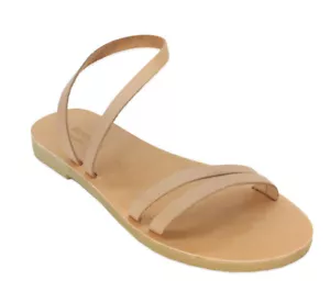 Antike griechische Ledersandalen handgefertigte Schnürung Rutsche handgefertigt flache Damen Neu - Bild 1 von 4