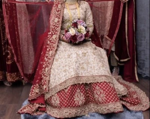 Indian/Pakistani Asian Bridal Red&Gold Wedding Lengha Dress - Picture 1 of 5