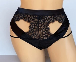 La Senza S  Strappy Open Back Vintage Pantie Bikini Underwear Black  Satin - Picture 1 of 4