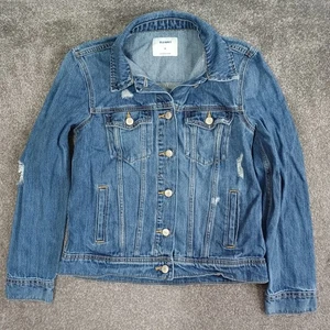Old Navy Denim Jacket Womens Size Medium Blue Destructed Trucker Distressed - Picture 1 of 14