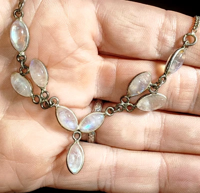 Collar colgante cadena plata esterlina 925 delicada vintage piedra lunar flash azul Foto 1 de 4