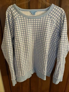 Draper James Damen Baby blau-weiß Ginham Rundhals Pullovershirt XXL (0350) - Bild 1 von 10