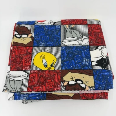 Looney Tunes 1998 Cotton Flannel Fabric 1.5 Yards Tweety Patchwork Bugs See Pics - Image 1 of 4