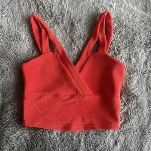 Miss Selfridge Red Rib Crossover Crop Vest Top Size 6 - Picture 1 of 3