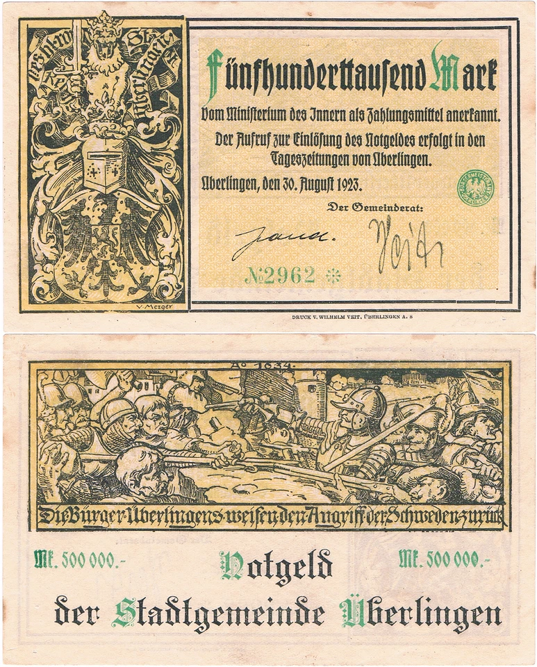 500000 Mark Notgeld Überlingen 30. August 1923 - Bild 1 von 1