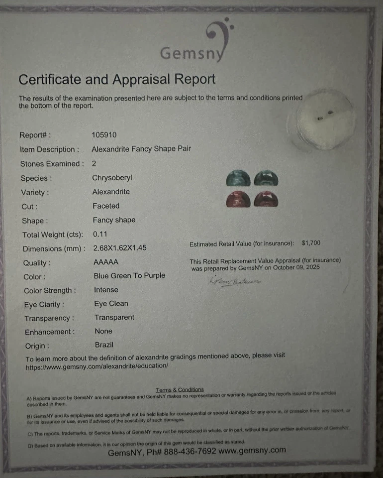 Alexandrite Fancy Shape Pair Faceted 0.11 CTS AAAAA QUALITY Loose Gemstone - Image 1 of 1