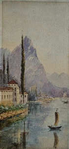 Komosee Italien - Antikes Aquarell nach Art von Maria Scholander-Hedlund - Bild 1 von 8