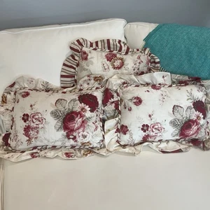 Waverly Garden Room Norfolk Rose Throw Pillows Set 3 Cottage Farm Chic Stripe - Picture 1 of 8