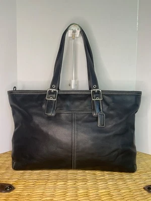 Coach Hampton Large Tote # 5246 - EUC - Black Leather w/Nickel Hardware  - Image 1 of 4