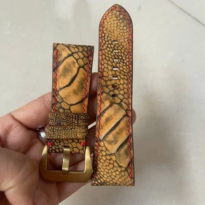 24/22mm Padded Brown Genuine OSTRICH Leg LEATHER SKIN WATCH STRAP BAND - Picture 1 of 16
