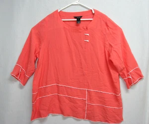 Ali Miles Coral Pink White Trim Boxy Lagenlook Tunic Top Lightweight Size 2X - Picture 1 of 7
