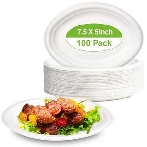 Oval Paper Plates Small 7 Inch Paper Plates 100 Pack 100% Compostable Eco Friend - Picture 1 of 6
