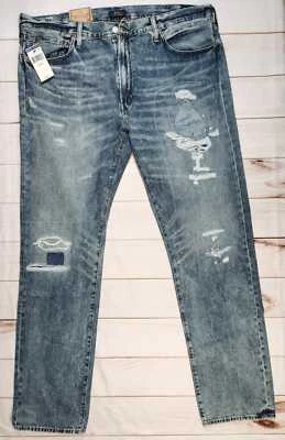 POLO RALPH LAUREN Mens Varick Slim Straight Distress Patchwork Blue Jeans B & T - Image 1 of 4
