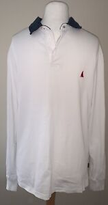 Musto White Long Sleeve Rugby Polo Shirt Blue Logo Collar Size M