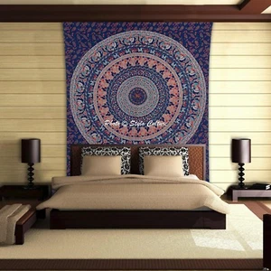 Mandala Tapestry Blue Twin Printed Wall Decor Cotton Boho Hippie Wall Hanging - Picture 1 of 3