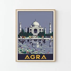 Póster de viaje vintage de Agra Taj Mahal India impresión de bellas artes | Decoración del hogar - Imagen 1 de 7