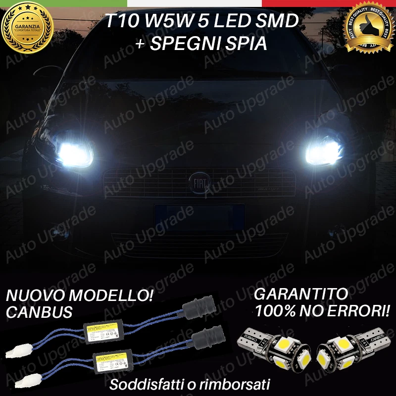 COPPIA LUCI POSIZIONE 5 LED PER GRANDE PUNTO T10 W5W + SPEGNI SPIA 100% No ERROR - Immagine 1 di 3