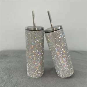 Bling Diamond Thermos Bottle Coffee Cup with Straw Stainless Steel Water Bottle - Picture 1 of 12