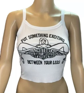 Size small Vintage Style Harley Davidson Print White Ribbed Cropped Tank Top - Picture 1 of 4