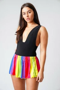 Bunter ausgestellter Minirock Damen hohe Taille dehnbar Mädchen kurz Clubwear - Bild 1 von 15