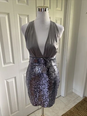 Mini Vestido Bebe Gris 100% Seda Top Lentejuelas Forrado Falda S Foto 1 de 4