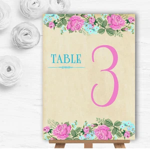 Vintage Rosa & Blau Aquarell Personalisiert Hochzeit Tischnummer Name Karten - Bild 1 von 1