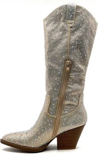 Woman Round Toe Zipper Rhinestone Boot River-11 By Forever Link - Picture 1 of 14