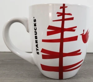 STARBUCKS COFFEE 2012 Christmas Tree Dove Bird 12 FL OZ Cup Mug WHITE & RED - Picture 1 of 7