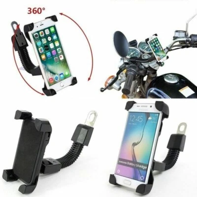 Motorcycle Bike Mirror Handlebar 360° Bolt Gooseneck Mount Holder For Cell Phone - Image 1 of 4