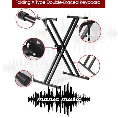 Keyboard Piano Stand Height Adjustable Foldable Steel Double Braced X Type Frame