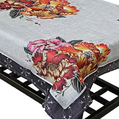 Floral Design Jute 4 Seater  Center Table Cover (Size: 100x150 cm, Gray) US - Image 1 of 3