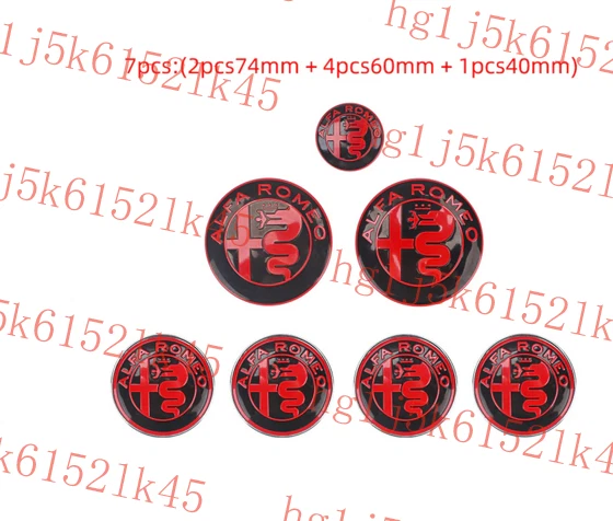 7 Set Alfa Romeo Black Red Wheel Center Caps Hood Rear Steering Wheel Ornaments - image 1 of 1