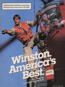 1986 Vintage Print Ad Winston America's Best Man Pointing Helicopter Rescue - Bild 1 von 2