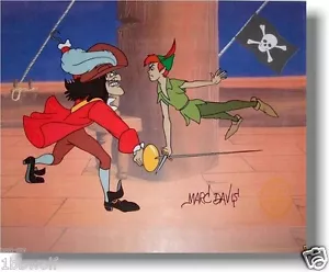 π Disney Peter Pan Duels Capt Hook Jolly Roger Disney Cel Sericel signed Davis - Picture 1 of 6