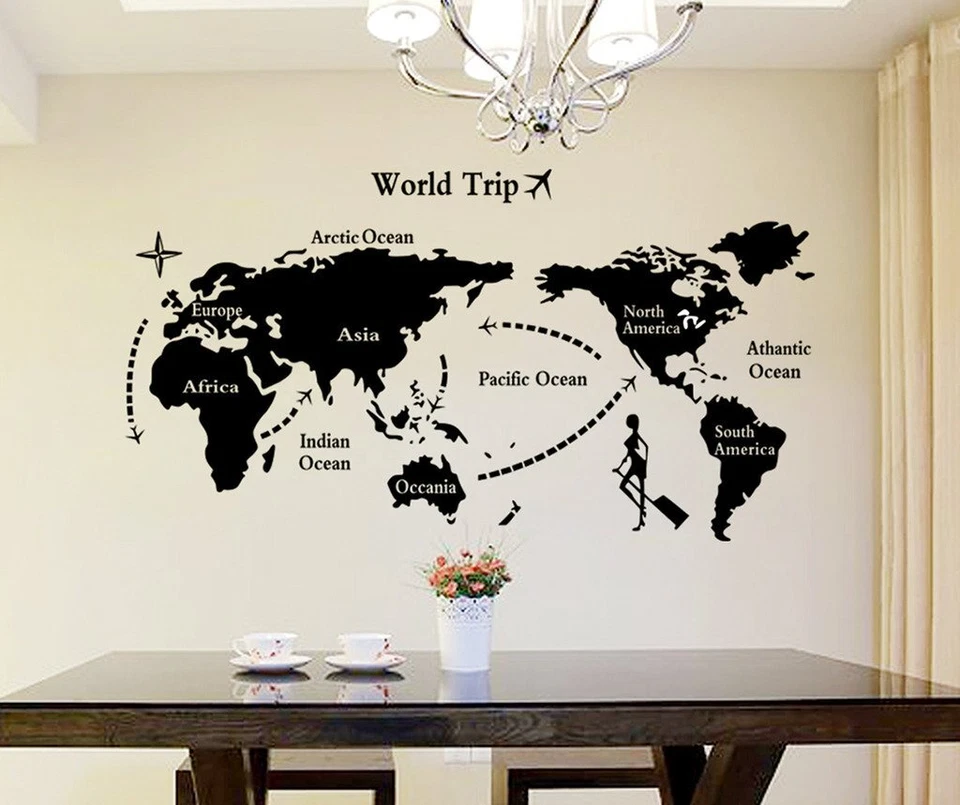 World Map Wall Sticker PVC Vinyl 90 cm x 60 cm, Black Pack of 1 - Image 1 of 4