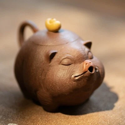 Tetera hecha a mano completa diseño cerdo artículos de arte real Yixing Zisha Master Pot 7 agujeros Foto 1 de 4