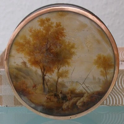 Antike Lackdose um 1800! Sommer-Landschaft. Handgemalt! Deckel mit Goldfassung!! - Bild 1 von 4