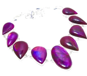 Lila Feuer Labradorit Edelstein Handarbeit Modeschmuck Halskette 18" - Bild 1 von 3