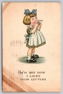 Vintage Humorous Girl with Letter Postcard Circa 1921 - Picture 1 of 2