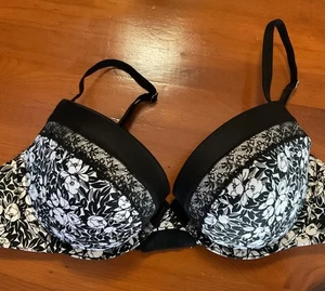 Aerie Ella Gel Floral Black White Bra Size 34D Padded Underwired - Picture 1 of 6
