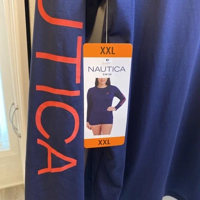 Nautica Ladies' Dark Blue Long Sleeve Rash Guard Swim Top Shirt XXLarge NWT - Image 1 of 4