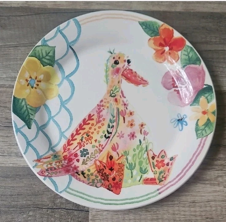 Pier 1 Colorful Spring Duck Floral Luncheon Salad Plate 9"  - Image 1 of 2