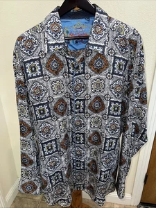Robert Graham Button Down Shirt Colorful Flip Cuff Mens 3XL Silk Road Art Fun LS - Picture 1 of 10