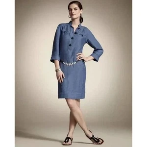 NEW Chico's Denim Dream Maia Linen Shirt Dress Sz 1 (Medium) - Picture 1 of 10